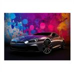 Neon Işıklı Spor Araba Tasarım Ahşap Tablo 35cm X50cm