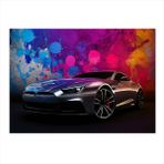Neon Işıklı Spor Araba Tasarım Ahşap Tablo 50cmX 70cm