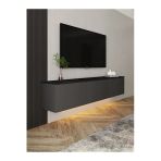 Neon Led Işıklı Duvara Monte, 3 Kapaklı Tv Sehpası – 160 Cm - Modern Tasarım Antrasit
