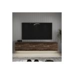 Neon LED Işıklı Duvara Monte, 3 Kapaklı TV Sehpası – 160 cm - Modern Tasarım, Ceviz