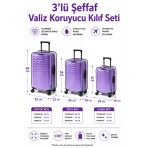Neon * Mor * Şeffaf Valiz Koruyucu Kılıf Ve Bavul Koruyucu Kılıf - 3'L Ü Set ( Büyük +Orta + Kabin)