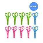 Neon Plastik Korumalı Küt Uçlu Yaylı Çocuk Okul Makası 10lu Set Çok Renkli