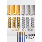 NEON PLUS 5 Adet Fırça ve Altın ve Gümüş Renk Akrilik Boya 3ml ( 5 Adet )