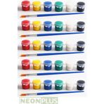 NEON PLUS Akrilik Boya 3ml (6 Renk) Toplam 5 Paket Boya 5 Adet Fırça, Workshop, Etkinlik Boyama Seti