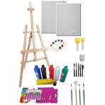 NEON PLUS Lüks Resim Başlangıç Seti Büyük Şövale 2 Adet 35x50 Tuval Ressam Seti Yağlı Boya Seti, Akrilik Boya