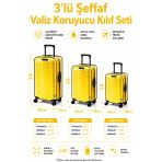 Neon * Sarı * Şeffaf Valiz Koruyucu Kılıf Ve Bavul Koruyucu Kılıf - 3'L Ü Set ( Büyük +Orta + Kabin)