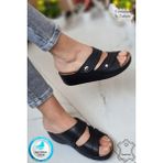 Neon Shoes Depi Kadın Ortopedik Yumuşak Taban Günlük Terlik Şık Taşlı Misafir Genç Anne Dışarı & Ev Terliği - Siyah