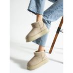 Neon Shoes Kadın Süet Içi Kürklü Yünlü Kalın Tabanlı Kışlık Bilekte Kısa Ug Bot & Bootie - Bej