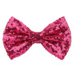 Neptniopllab Koyu pembe papyon erkekler için parlak pullu papyon köpüklü önceden bağlı papyon Glitter noel doğum günü partisi fantezi elbise, Koyu Pembe, 1pc