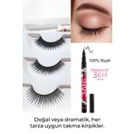 Nera Classy Üçlü Doğal Ipek Takma Kirpik % 100 Doğal + Eyeliner İnce Uçlu Ultra Black Waterproof Likit Kalem Set