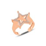 Nereze 925 Ayar Ayarlanabilir Rose Zirkon Taşlı Yıldız Gümüş Yüzük