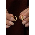 Nereze 925 Ayar Gold 15 mm Halka Küpe Kadın Gümüş Küpe