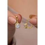 Nereze 925 Ayar Gold Kaplama J Model Kare Tektaş Kadın Gümüş Küpe