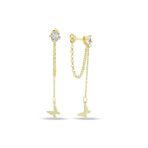 NEREZE 925 Ayar Gümüş Gold Kaplama 5 Mm Tektaş Sallantılı Zincir Taşsız Kelebek Küpe