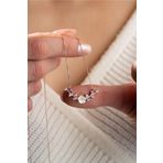 Nereze 925 Ayar Gümüş Mor Taşlı Manolya Çiçeği Zeytin Dalı Model Kolye