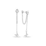 NEREZE 925 Ayar Gümüş Rodyum Kaplama 5 Mm Tektaş Sallantılı Zincir Taşsız Kelebek Küpe