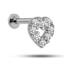 Nereze 925 Ayar Gümüş Rodyumlu Minimal Kalp Tragus Piercing Küpe
