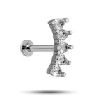 NEREZE 925 Ayar Gümüş Rodyumlu Minimal Mekik Beş Taşlı Tragus Piercing Küpe