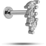 Nereze 925 Ayar Gümüş Rodyumlu Sıralı Damla Zirkon Taşlı Tragus Piercing