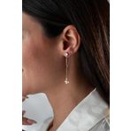 NEREZE 925 Ayar Gümüş Rose Kaplama 5 Mm Tektaş Sallantılı Zincir Sade Kelebek Küpe