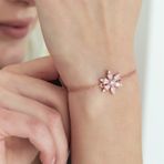 Nereze 925 Ayar Pembe Taşlı Çiçek Bileklik Kadın Gümüş Bileklik