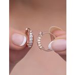 Nereze 925 Ayar Rose 15 mm Zirkon Taşlı Halka Gümüş Küpe