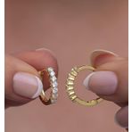 Nereze NRZ998799 925 Ayar Gümüş Gold 15 Mm Zirkon Taşlı Halka Küpe