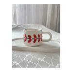 Nergis Collection Kırmızı Yaprak Desenli Kupa Bardak Çay Kahve Fincanı
