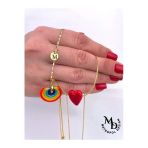 Nergis Collection Murano Harfli Gökkuşağı Ve Kalp Kolye