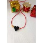 Nergis Collection Siyah Kalp Yıldız Detaylı Murano Choker Kırmızı İp Kolye