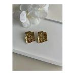 Nergis Collection Tasarım Vintage Gold Plaka Çelik Küpe