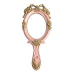 Nerien El Aynası Makyaj Aynası Seyahat Prenses Metal Kozmetik Aynası Taşınabilir Oval Kabartmalı Gül Aynaları Dekoratif Masa Kız Öğrenci Vintage Güzel Saplı Aynalar Pembe-3