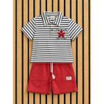 NerKids Erkek Çocuk Çizgili Şort Takım - 9 - 12 Ay - Kırmızı