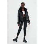 Nero Leather Fur Avıator Kadın Kürk Kaban - K312 - 4XL - 001-Siyah