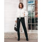 Nero Leather Fur Beden ve Kollar Kürk Detaylı Kadın Deri Ceket - 2XL - Beyaz - Regular Fit