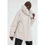 Nero Leather Fur Bej Astragan Kadın Kürk Kaban Kapüşon Kenarı Tilki HN21 - M - 02S-Bej