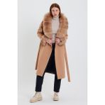 Nero Leather Fur Bej Kadın Kaşe Kaban Yaka ve Manşet Kürk HN01 - 4XL - 02S-Bej