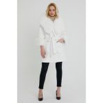 Nero Leather Fur Beyaz Kadın Kaşe Kaban Kapüşon ve Manşet Kürk Grp - 001-Beyaz