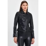 Nero Leather Fur Biker Kadın Deri Ceket - M - 01-Siyah - Slim Fit