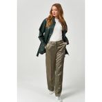 Nero Leather Fur Gömlek Model Kadın Deri Ceket - XL - 02Y-Yeşil - Regular Fit