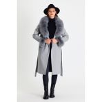 Nero Leather Fur Gri Kadın Kaşe Kaban Yaka ve Manşet Kürk HN01 - 3XL - 07G-Gri