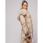 Nero Leather Fur Kadın Parka Su Geçirmez Kumaş (Bej Kumaş - Bej Tüy) - 02S-Bej