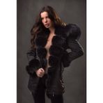 Nero Leather Fur Kadın Parka Su Geçirmez Kumaş (Siyah Kumaş - Siyah Tüy) - 2XL - 001-Siyah