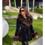 Nero Leather Fur Kadın Siyah Alkantara Kaban Uzun Kol %40 Yün %60 Polyester Düz Desenli HN105KK - M - 01 Siyah