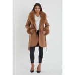 Nero Leather Fur Kamel Kadın Kaşe Kaban Yaka ve Manşet Kürk Ovl - 4XL