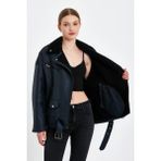 Nero Leather Fur Körli Tüy Kuzu Kürkü Kadın Kaban(Regular FIT)VV509 - 4XL - 01L-Lacivert