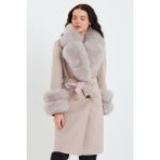 Nero Leather Fur Krem Kadın Kaşe Kaban Yaka ve Manşet Kürk Mdl1 - 4XL