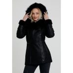 Nero Leather Fur Napa Kuzu Kürk Kapüşonlu Kaban (Regular Fit) HN34 - 001-Siyah