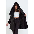Nero Leather Fur Napa Kuzu Kürkü Kapüşonlu Kadın Kaban HN1514 - 2XL - 001-Siyah