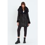 nero leather fur Napa Kuzu Kürkü Kapüşonlu Kadın Kaban (regular Fıt) Hn1515